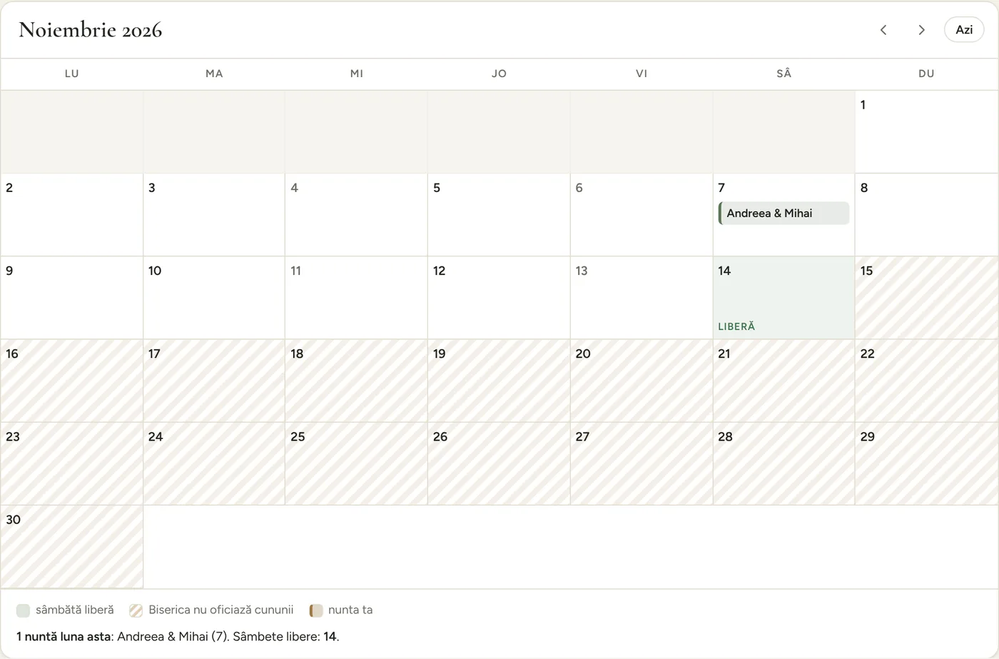 Calendarul plannerului, cu sâmbetele libere și zilele de post
