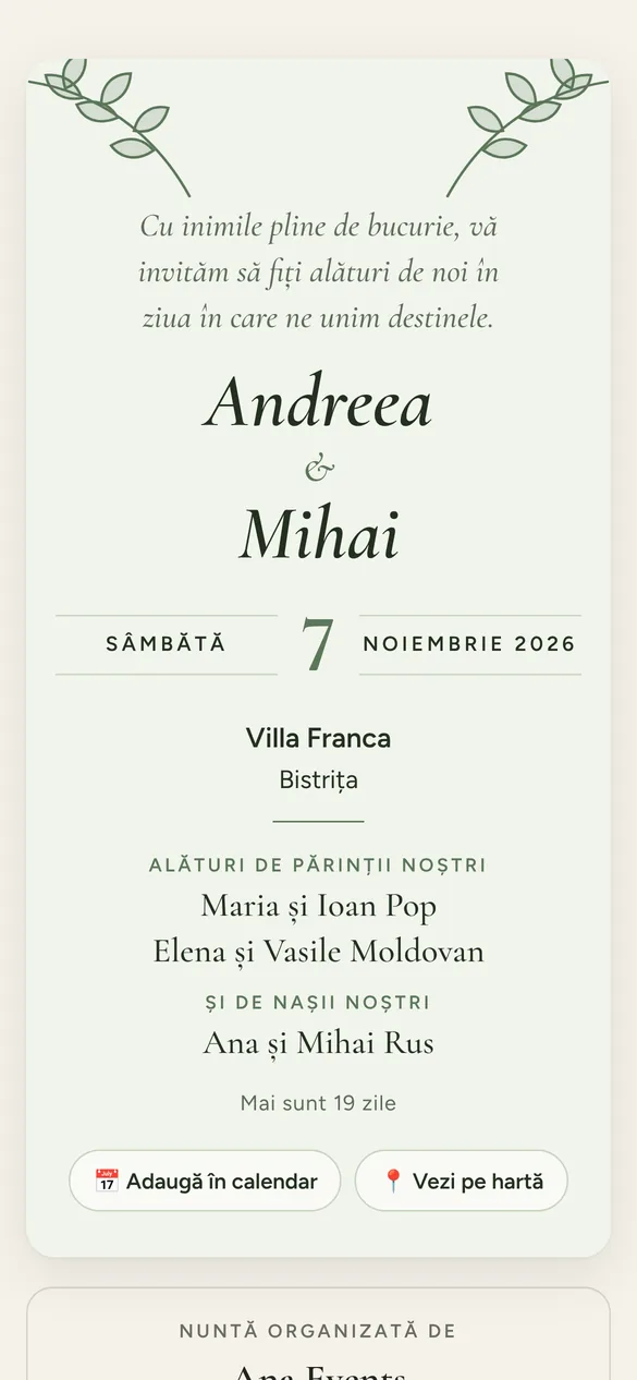 Invitația digitală în stilul botanic